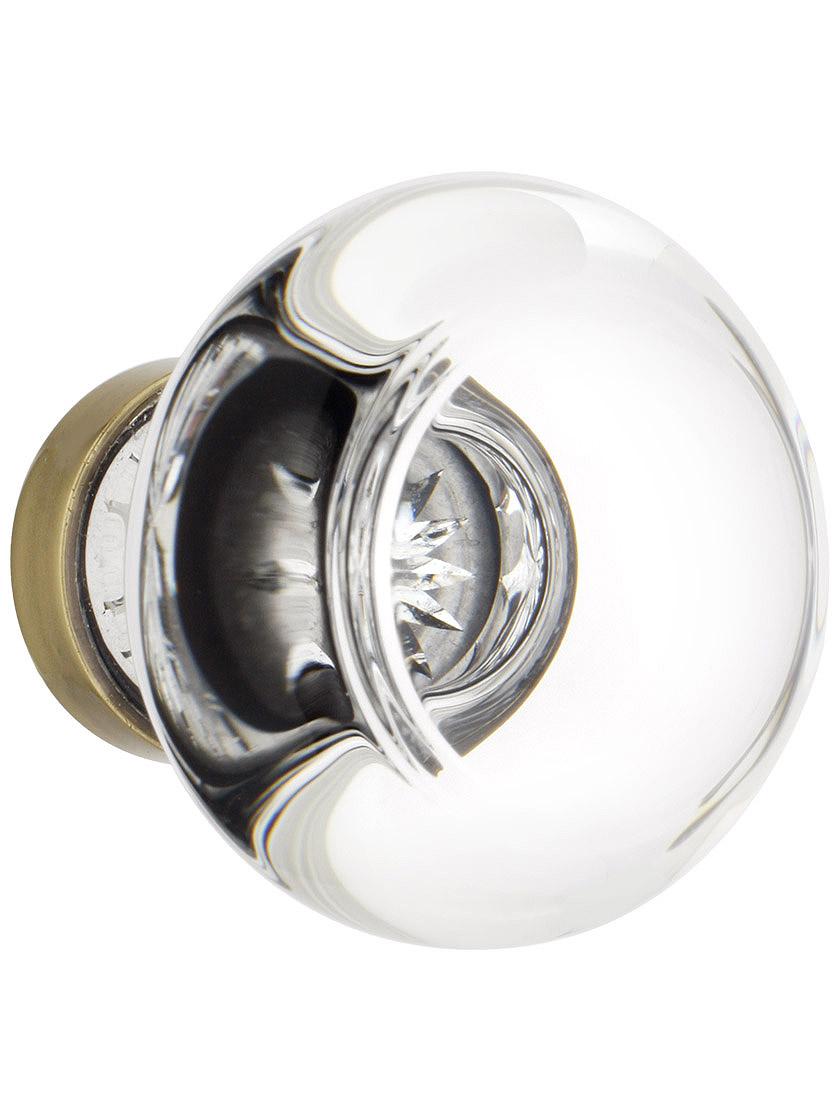 Medium Georgetown Crystal Cabinet Knob With Solid Brass Base in Antique Brass.